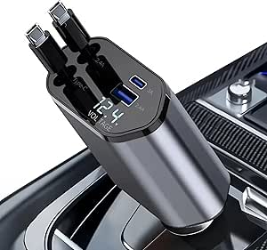 【伸縮ケーブルカーチャージャー】送料無料 車用 充電器 スマホ カーチャージャー Type-C Type-A 伸縮..
