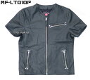 【送料無料】[上質革]MF-LT010PバッファローパンチングレザーメッシュTシャツ/メッシュレザーTシャツ M/L/LL/3L/4L/5L各サイズ【内ポケット3箇所/ウエスト調整マチ付ファスナー】