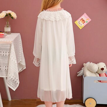 【送料無料】パジャマ キッズ 女の子 夏 長袖 薄手 無地 シンプル 120cm 130cm 140cm 150cm 高校生 小学生 かわいい 長袖パジャマ ルームウェア 部屋着 ジュニア 子供パジャマ キッズパジャマ 夏パジャマ 薄手パジャマ レース ピンク ワンピース リボン ワンピースパジャマ