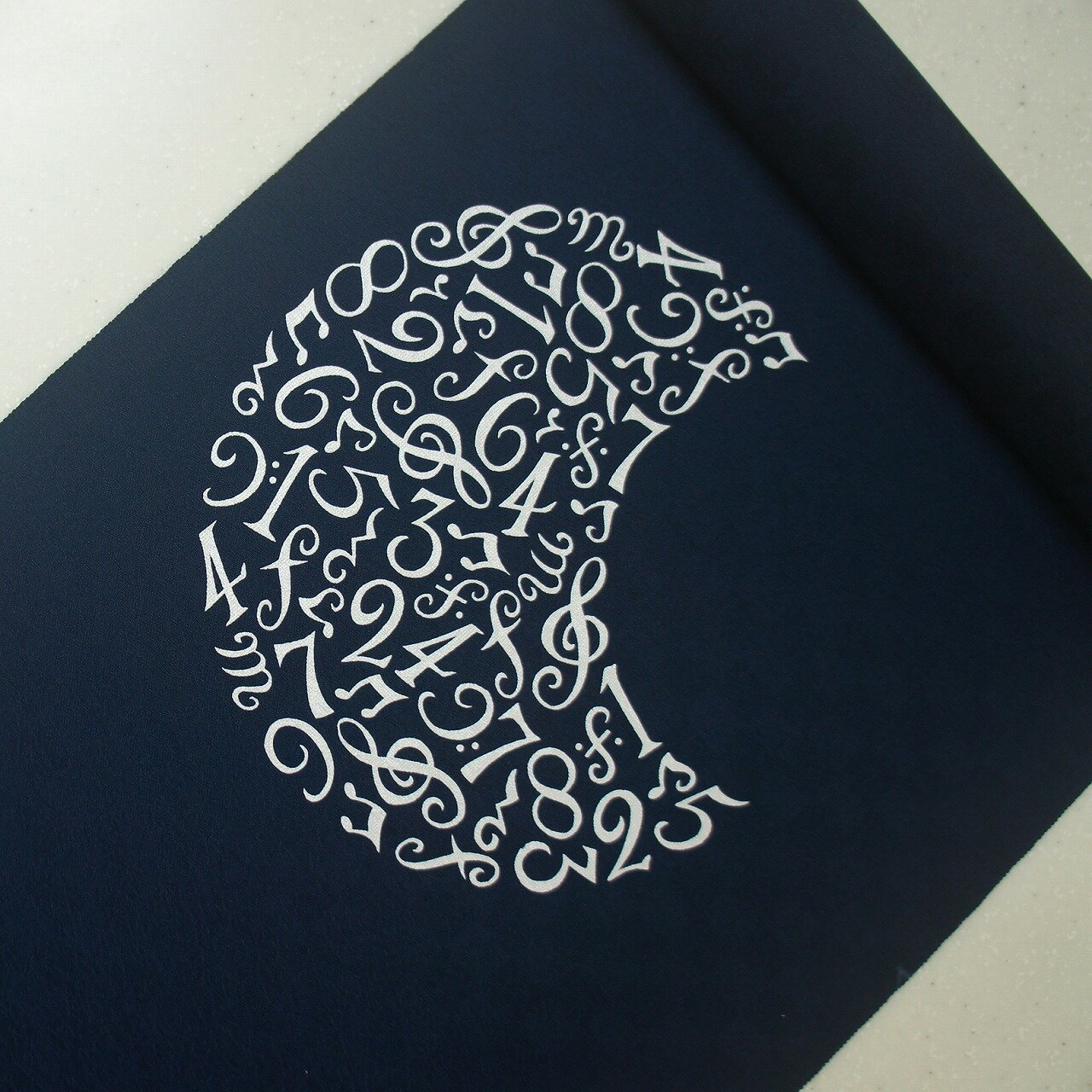 正絹紋意匠染帯 ムーン柄 染帯 濃紺地