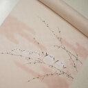 タイムセール 正絹紋意匠染帯 お仕立て付き 染帯 タタキ染め 薄いローズ地 シマエナガ 世界一かわいい鳥