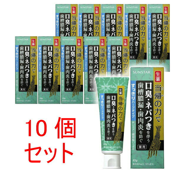 【ポイント5倍4/27迄】●10個セット サンスター 【医薬部外品】 薬用塩ハミガキ 当帰の力 すっきりハーブ 85g [きらく屋][f]のサムネイル