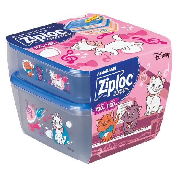 【ポイント5倍 ブラックフライデー期間11/27迄】ジップロック コンテナー 正方形 700ml ＆ 1100ml 各1個入 ディズニー おしゃれキャットのサムネイル