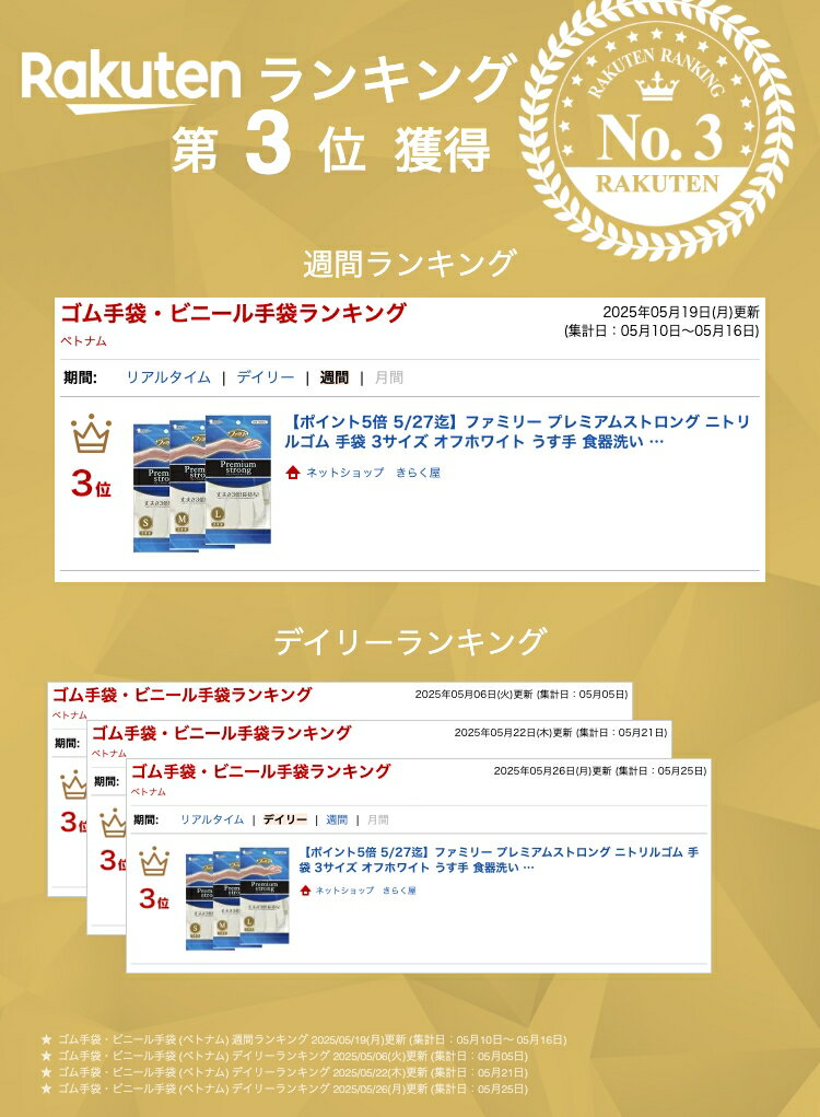 【ポイント5倍 6/11迄】ファミリー プレミアムストロング ニトリルゴム 手袋 3サイズ オフホワイト うす手 食器洗い 掃除 洗濯 食品衛生法適合 [きらく屋][f]