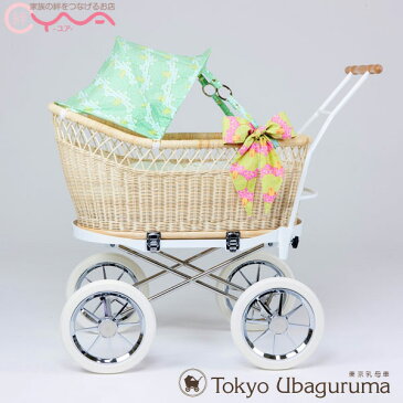 東京乳母車 プスプス 【スタンダード本体+モス柄 デイジー柄 ストライプ柄幌】 ベビーカー 双子 二人乗り AB型 ベビーベッド 持ち運び