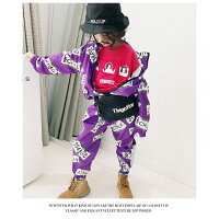 ブルーパープルブラックセットアップダンス衣装HIPHOPヒップホップジャージダンスウエアブルーパープル青紫黒イベントステージ上下セットキッズジュニア長袖男の子女の子子供服子供服yuai