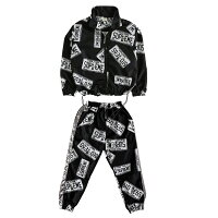 ブルーパープルブラックセットアップダンス衣装HIPHOPヒップホップジャージダンスウエアブルーパープル青紫黒イベントステージ上下セットキッズジュニア長袖男の子女の子子供服子供服yuai