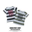 【SALE】ボーダー 英字プリント Tシャツ EDDYボーダー Tシャツ ジュニア 半袖プリント 半袖 Tシャツ ホワイト カーキ チャコール シンプル 男の子...