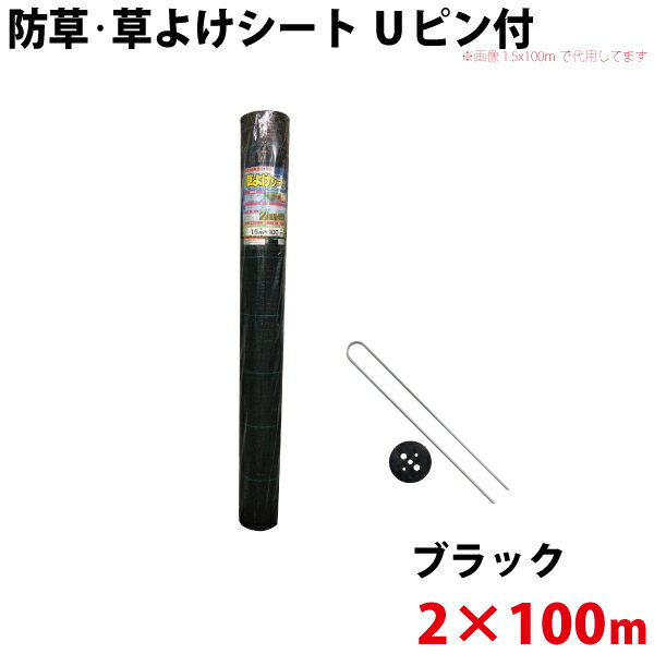 防草・草よけシート　Uピン・黒丸セット　2m×100m 【北海道・九州別途送料/沖縄県配達不可/代引不可】