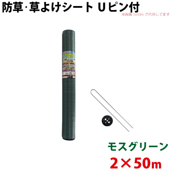 モスグリーン 防草・草よけシート　Uピン・黒丸セット　2m×50m 【北海道・九州別途送料/沖縄県配達不可/代引不可】