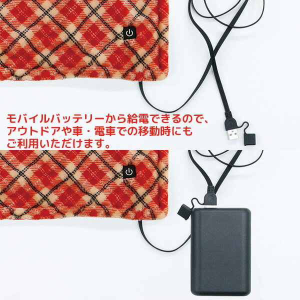 ユアサプライムス USB ブランケット YCB-U22B(R) ヒーター付き 洗える 電気 ひざ掛け フランネル素材 レッド YUASA