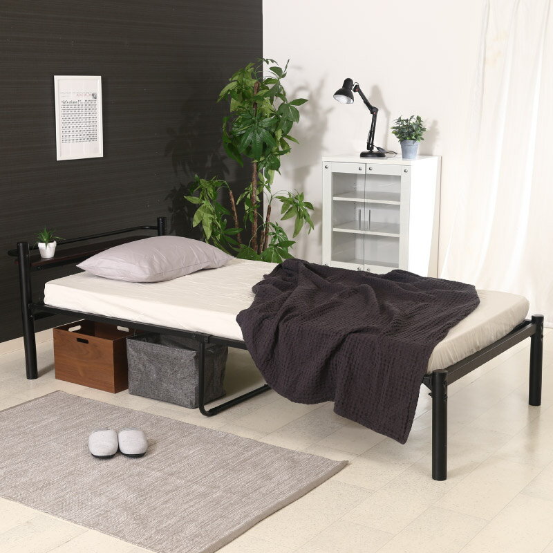 14748 宮付 シングルベッド タンテ ブラック フレームのみ パイプベッド 中国製 組立品 不二貿易 SD-21..