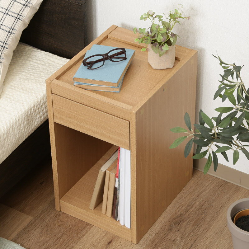 99325 ベッドサイドテーブル ナチュラル コンセント付き 引出し付き テーブル 中国製 組立品 不二貿易 ..