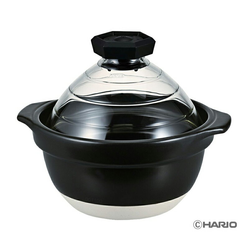 ハリオ フタがガラスのご飯釜 2〜3合 GNR-200-B-W 直火 ガス ご飯釜 ご飯鍋 ガラスフタ ガラス蓋 炊飯 ..