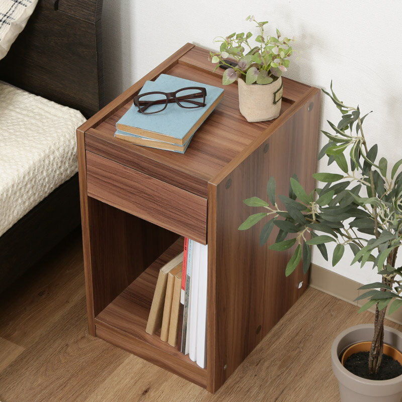 99323 ベッドサイドテーブル ブラウン コンセント付き 引出し付き テーブル 中国製 組立品 不二貿易 20..