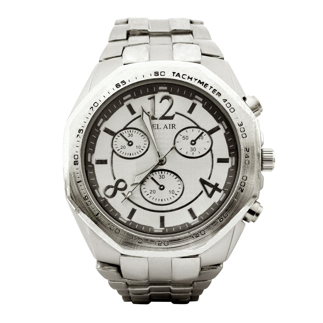 腕時計 ステンレス オクタゴン×重厚フェイス リストウォッチ ヘビー クオーツ ホワイト 【代引き不可】