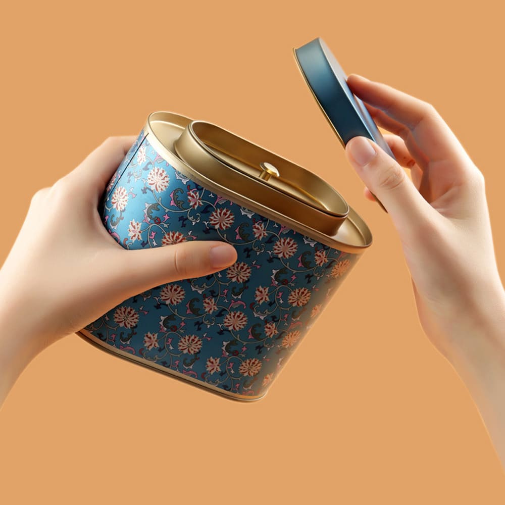 [カラー レッド RED 赤] 茶缶 花柄 高級茶缶 密封性が高い 二重蓋設計