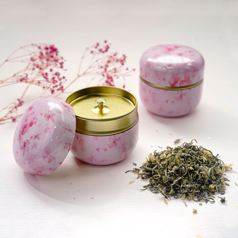 AAグレード 特選高山飄雪 ピンク茶缶付き 最上級 花茶缶 春をイメージ ピンク花茶缶 標高1500 高山で手..