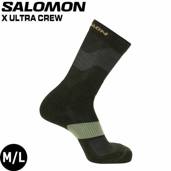 サロモン SALOMON X ULTRA CREW PEAT/DEEP LICHEN GREEN/KELP ソックス 靴下