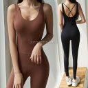 【楽天スーパーセール】ヨガウェア つなぎ 無地 バッククロス フィットネス 体操服 レディース ロング丈 レギンス スポーツウェア 速乾タイツ トレーニングウェア オールインワン(4)