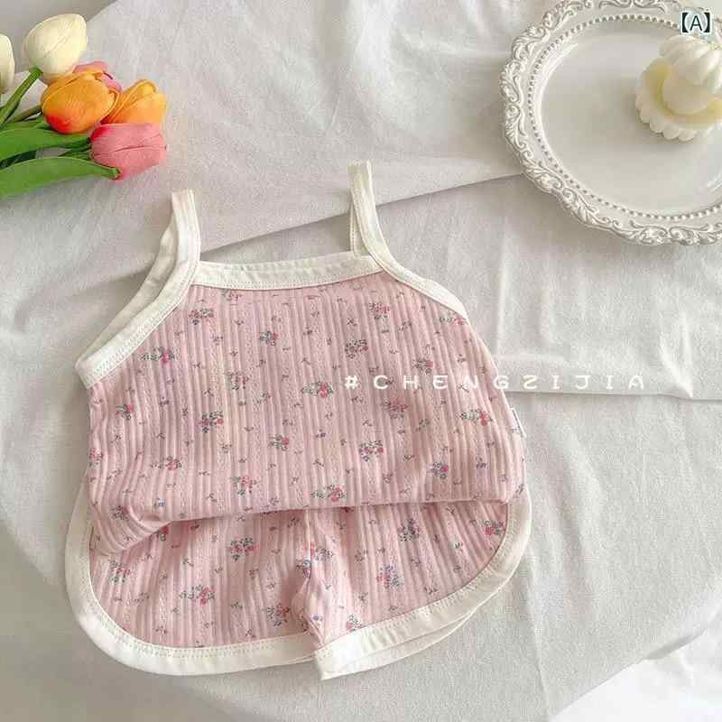 セットアップ ベビー 女の子 夏 キャミソール トップス ショートパンツ ピンク オフホワイト スウィート プリンセス かわいい 小花柄 田園風 ノースリーブ ...