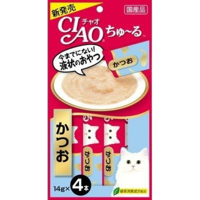 CIAO チャオちゅ~る【かつお味】(14g×4本) 猫用 ごはん 緑茶成分配合 ペースト 液状 スティック ちゅーる