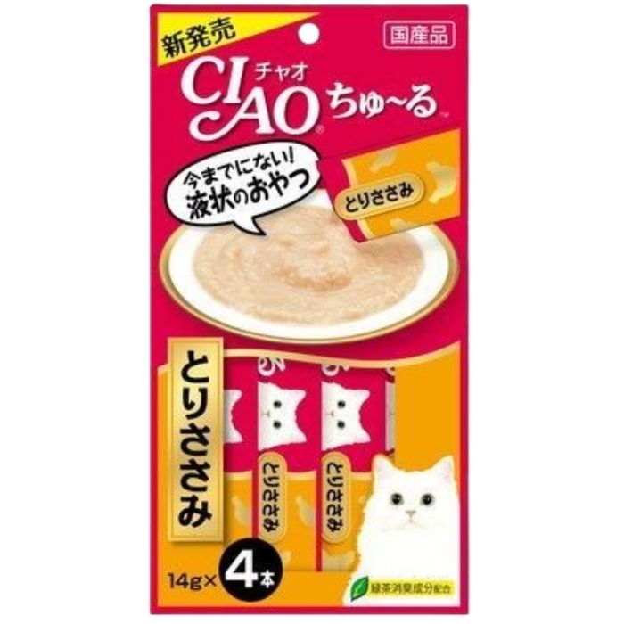 CIAO チャオちゅ~る【とりささみ】(14g×4本) 猫用 ごはん 緑茶成分配合 ペースト 液状 スティック ちゅーる