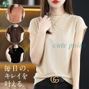 ニット 半袖 トップス プチハイネック レディース Tシャツ ブルーオーバー 薄手 インナー 春 夏 着痩せ ゆったり シンプル おしゃれ 通勤 OL