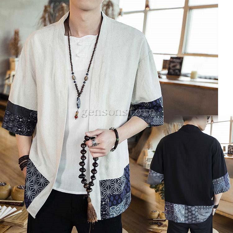 リネンシャツ メンズ ナチュラル 5分袖 爽やか 羽織り 開襟シャツ トップス プリント おしゃれ カーデ..