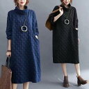 膝丈ワンピース レディース チュニック 春 長袖 厚手 膝丈 体型カバー Aライン 無地 大きいサイズ 秋冬 ラウンドネック きれいめ 着痩せ 30代 40代 冬物(4)