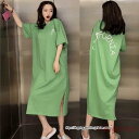 Tシャツワンピース ロングティー レディース トップス プルオーバー 半袖 夏服 部屋着 柔らか ストレート 大きいサイズ展開あり M-4XL ロングTシャツ(4)
