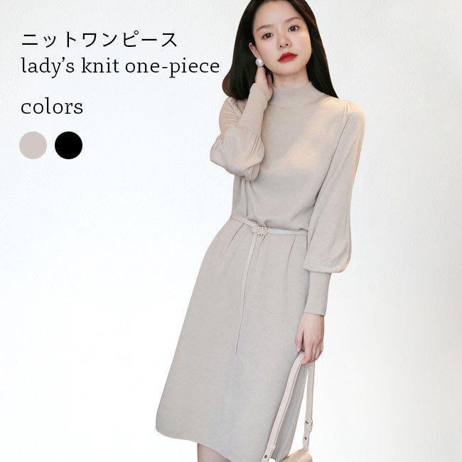 ニットワンピース レディース 秋冬 ワンピース ミモレ丈 ハイネック ニット チュニック 長袖ワンピース 通勤 ニットワンピース 着痩せ
