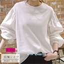 ブラウス 春 レディース バルーンスリーブ カットソー 重ね着風 長袖 ギャザー 大きいサイズ ゆったり 白 50代 30代 40代
