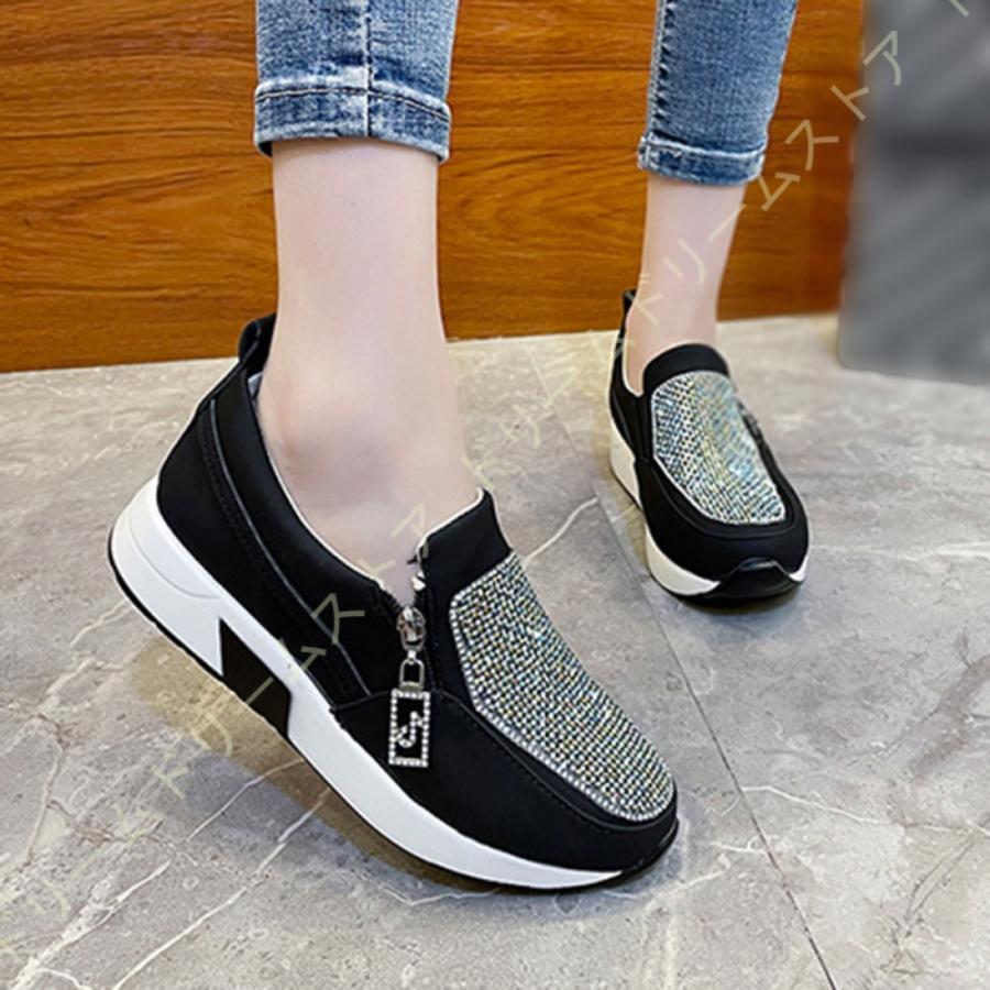 ローファー レディーススニーカー スリッポン スニーカー 厚底 インヒール キラキラ 通気性 カジュアル..