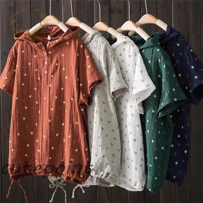パーカー Tシャツ レディース ブラウス 春 夏 秋 リネン フード付き ガーゼ 半袖 シャツブラウス ガーゼ tシャツ 綿麻 トップス 着心地 ゆったり 体型カバー