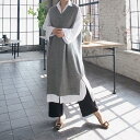 ロングニットベスト レディース チョッキ Vネック マキシ丈 サイドスリット ノースリーブセーター ニットワンピース 暖かい