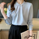 ブラウス レディース 長袖 白 おしゃれ 秋 冬 春 50代 40代 30代 20代 無地 トップス シフォン ビジネス 着痩せ お仕事 OL 通勤 上品 高級感 おしゃれ 外出