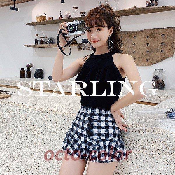 水着 レディース ビキニ 体型カバー 2点セット セバレート タンキニ スカート チェック柄 ハイウエスト ママ水着 大きいサイズ 可愛い ビーチ 温泉 海水浴 新品