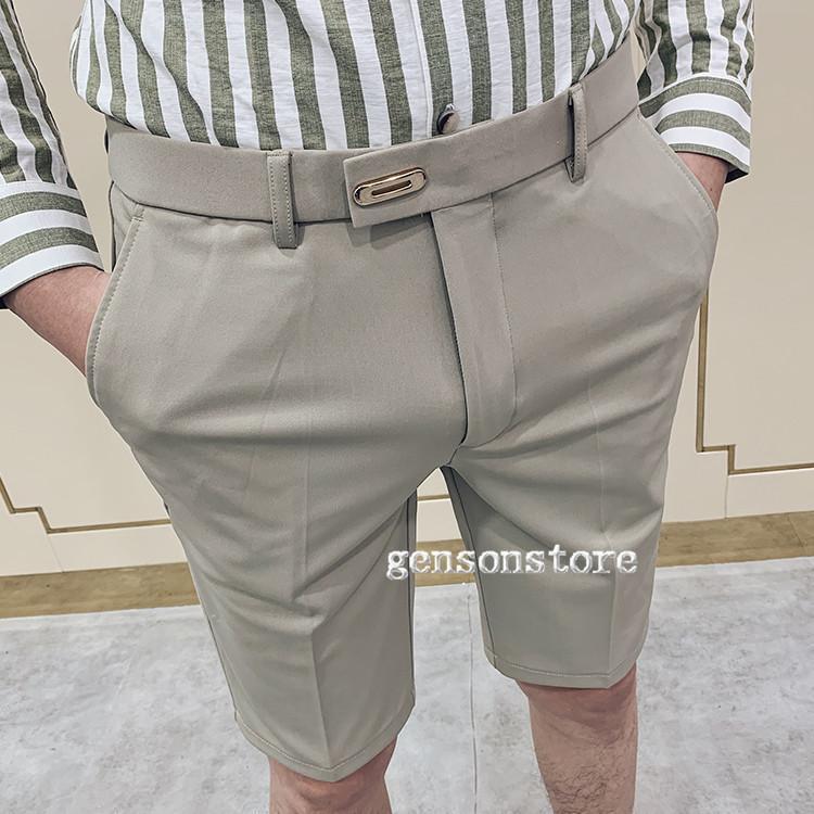 チノパン メンズ スラックス 夏用 クールビズ 5分丈 ストレッチ ハーフパンツ スリム 細身 無地 半ズボン 短パン ビジネス ショートパンツ 紳士服 フォーマル