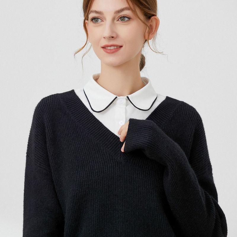 付け襟 つけ襟 レディース 女性 婦人 シフォン 重ね着風 ブラウス風 襟元 おしゃれ シャツタイプ 丸襟 無地 単色 シンプル 前ボタン ブラック