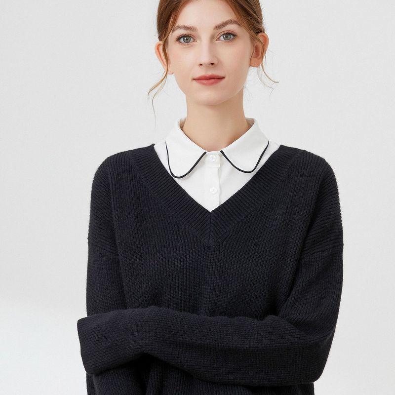 付け襟 つけ襟 レディース 女性 婦人 シフォン 重ね着風 ブラウス風 襟元 おしゃれ シャツタイプ 丸襟 無地 単色 シンプル 前ボタン ブラック