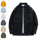 シャツ メンズ 長袖 ワークシャツ シャツ ポケット付き ストリート 作業服 ワークウェア カジュアル 無地 秋冬