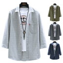 チェック柄シャツ メンズ 七分袖 薄手 夏服 羽織 トップス ゆったりシャツ カジュアル おしゃれ 新作 メンズファッション