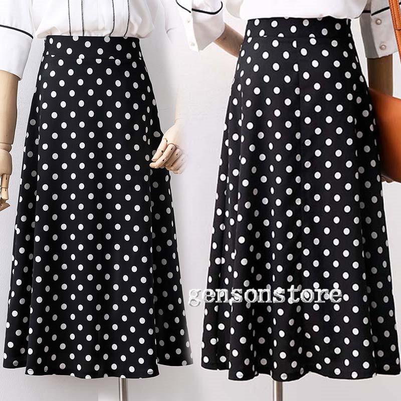 フレアスカート ミモレ丈 スカート レディース ロングスカート ドット柄 Aライン 上品 ハイウエスト マ..