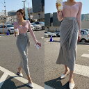 全2色 スカート 春新作 カットソー 無地 ロングスカート レディース 重ね着風 リボン ボトムス タイトスカート スリム ハイウエスト 着痩せ 韓国風