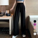 ドレープストレートパンツ レディース美脚 低身長向け セミワイドパンツ タック入り ウエストゴムイージーパンツ スリム体型 ハイウエストボトムス カジュアル
