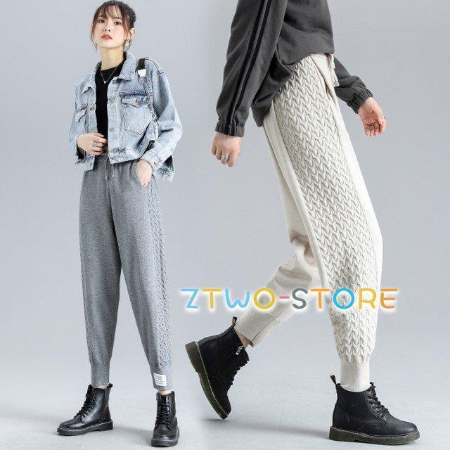 ニットパンツ ニットジョガーパンツ ボトムス レディース 秋冬 テーパードパンツ ウエストゴムパンツ ハイウエストパンツ 黒 秋 冬 白 ゆったり