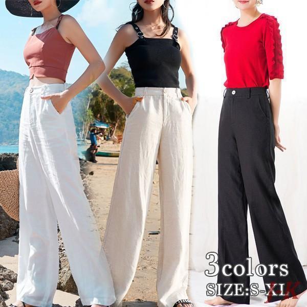 素材&amp;COLOR素材：コットン、ポリエステル ホワイト、ブラック、ベージュ サイズサイズ詳細　単位：cm S　ウエスト約：64　丈約：96　ヒップ約：96 M　ウエスト約：68　丈約：97　ヒップ約：100 L　ウエスト約：72　丈約：98　ヒップ約：104 XL　ウエスト約：76　丈約：99　ヒップ約：108 ストレッチなし ※若干の誤差はご了承ください。 スタッフのコメント さらっと涼しげな印象の春夏パンツです。 広がりすぎず、細すぎない絶妙なバランスがGood◎ ※モニター環境により、実物の色合と若干違う場合がございます。ご了承ください。