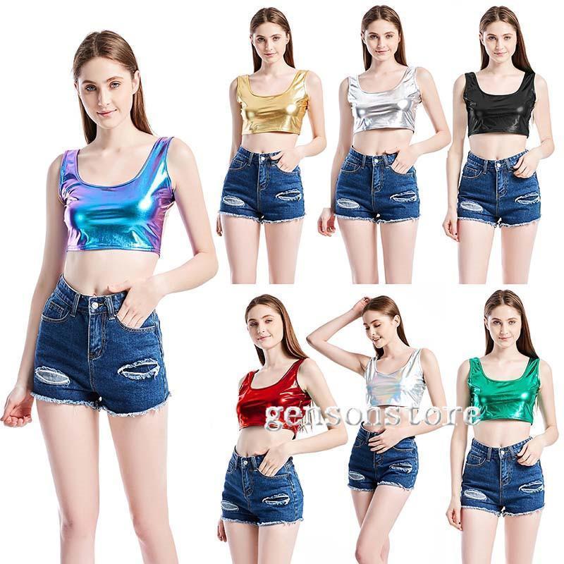 ダンス衣装 トップス チューブトップ 光沢 メタリック タンクトップ ショート丈 へそ出し レディース 派手 インナー エナメル 演出服 ステージ衣装