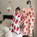 パジャマ レディース ワンピース パジャマ 半袖 夏 パジャマ ネグリジェ ロングTシャツ かわいい イチゴ柄 パジャマ 綿 ゆったり ルームウェア 部屋着 寝...